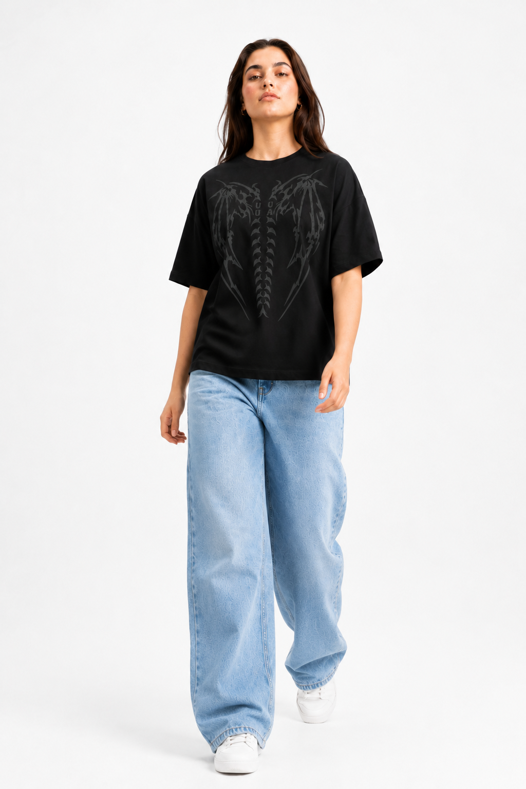 Shadow Wings Oversized Graphic T-Shirt – Black
