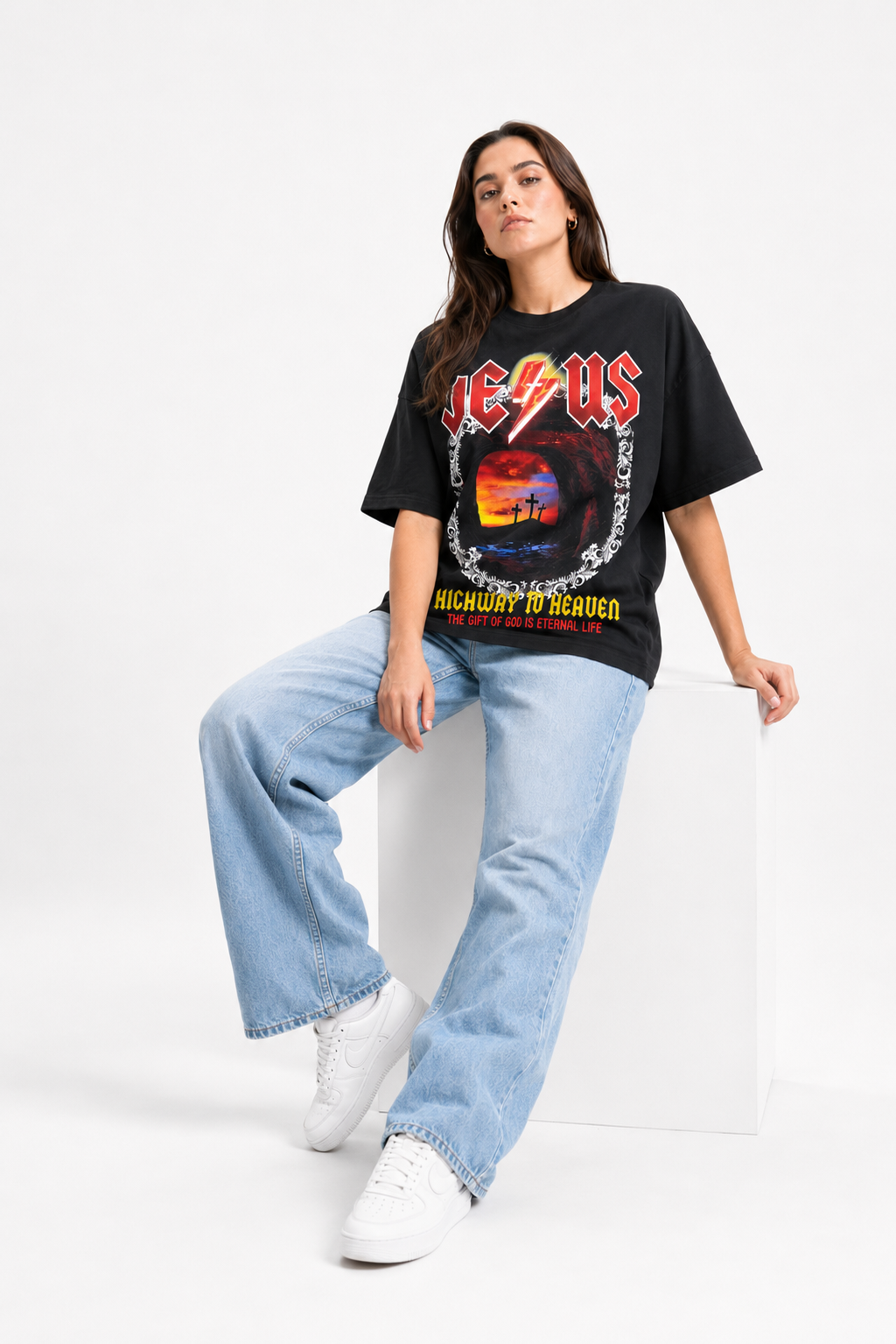 Highway to Heaven Graphic Oversized T-Shirt – Black