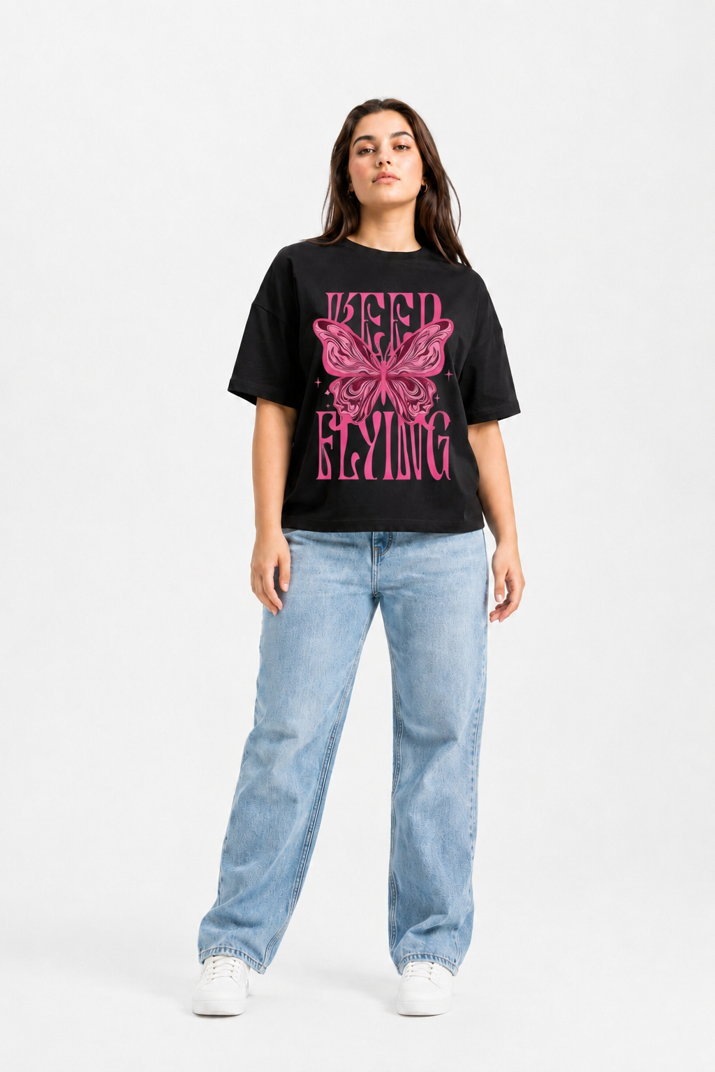 Butterfly Freedom Graphic Oversized T-Shirt Black