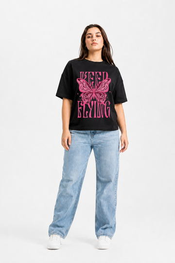 Butterfly Freedom Graphic Oversized T-Shirt Black