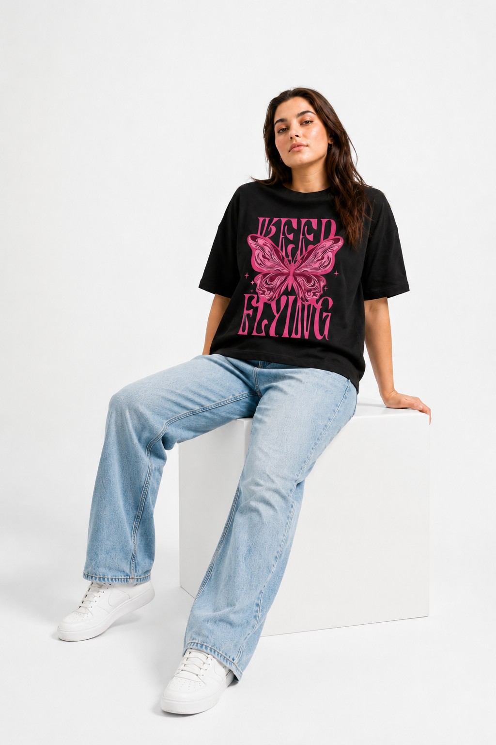 Butterfly Freedom Graphic Oversized T-Shirt Black