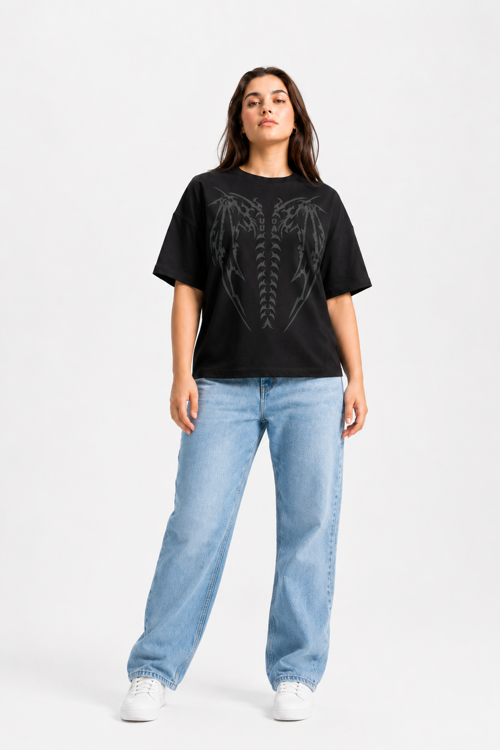 Shadow Wings Oversized Graphic T-Shirt – Black