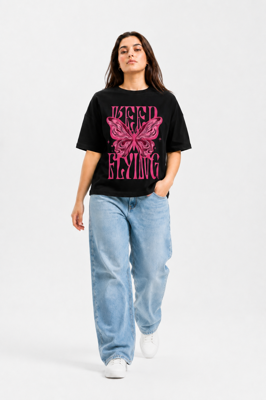 Butterfly Freedom Graphic Oversized T-Shirt Black