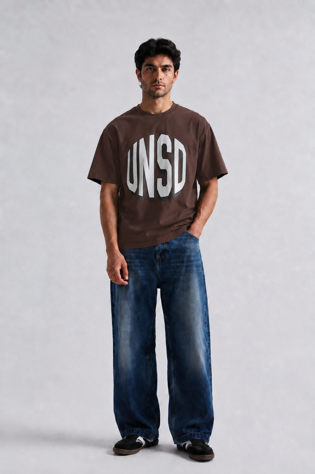 Brown UNSTD graphic oversized t-shirt front view