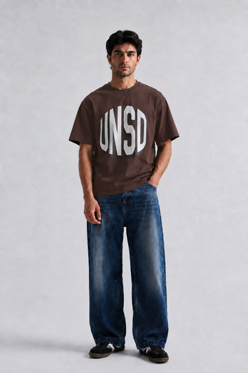 Brown UNSTD graphic oversized t-shirt front view