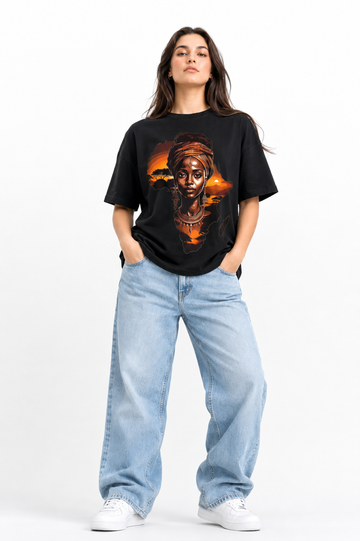 African Heritage Graphic Oversized T-Shirt Black