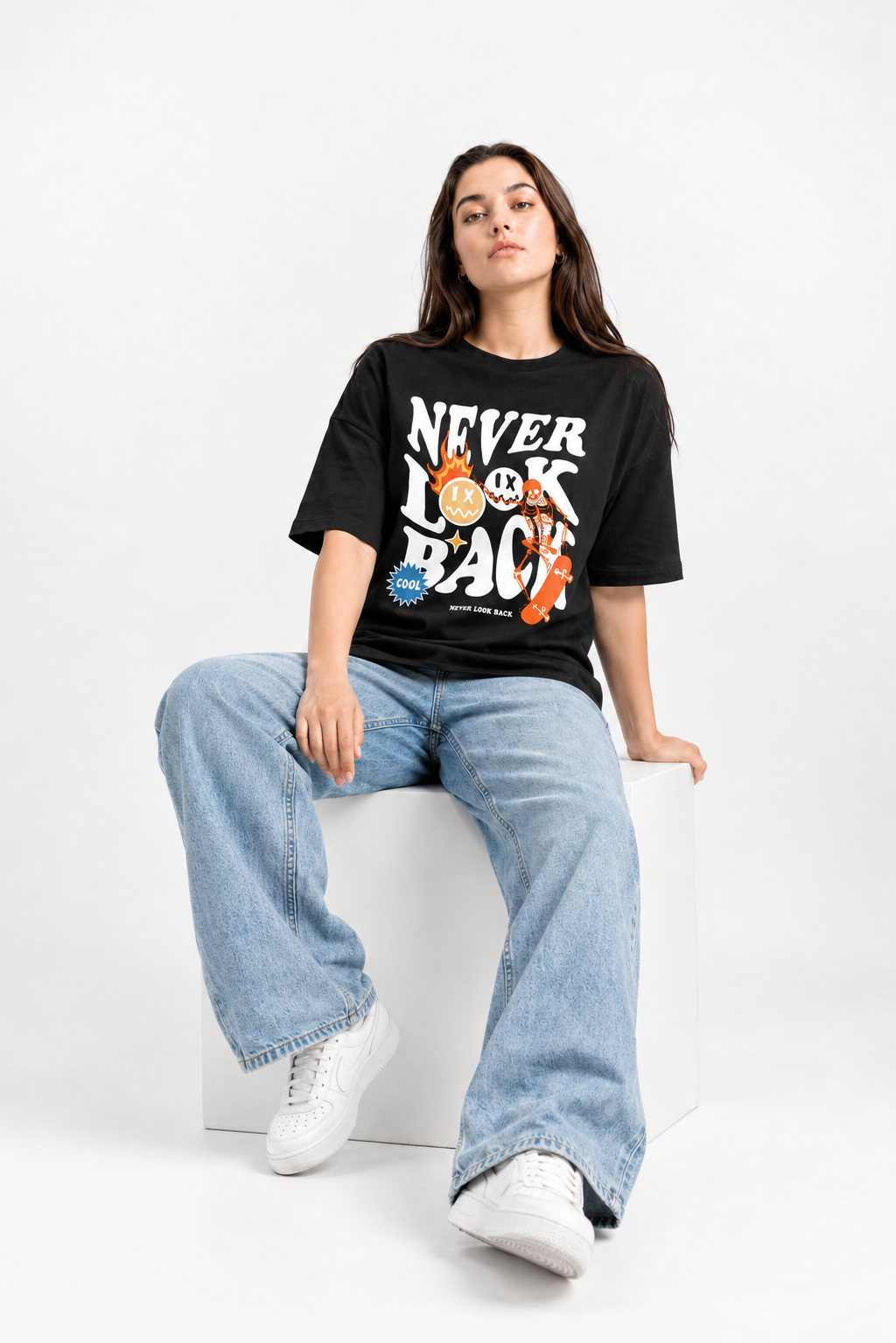 Never Look Back Oversized Graphic T-Shirt