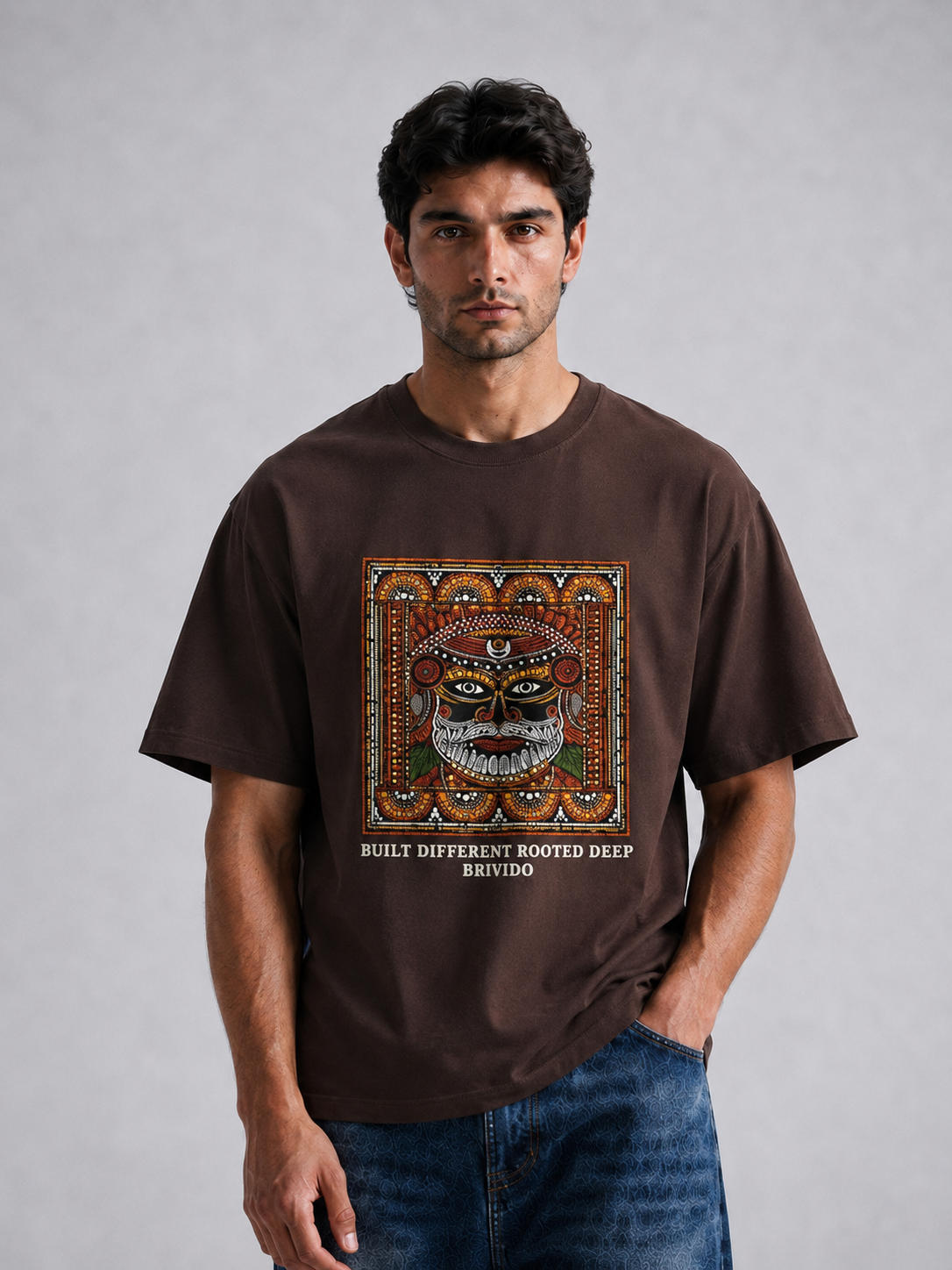 Brivido Graphic Oversized T-Shirt – Brown