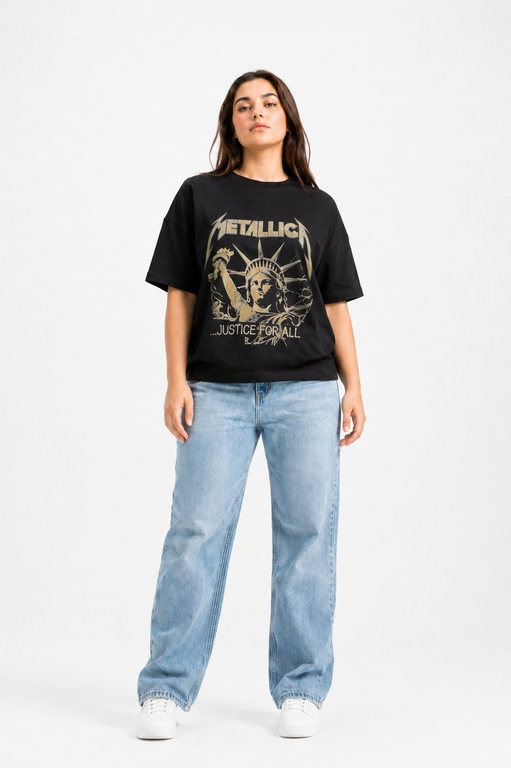 Metallic Graphic Oversized T-Shirt Black