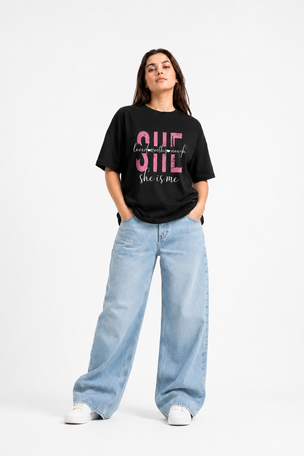 She Is Enough Graphic Oversized T-Shirt Black