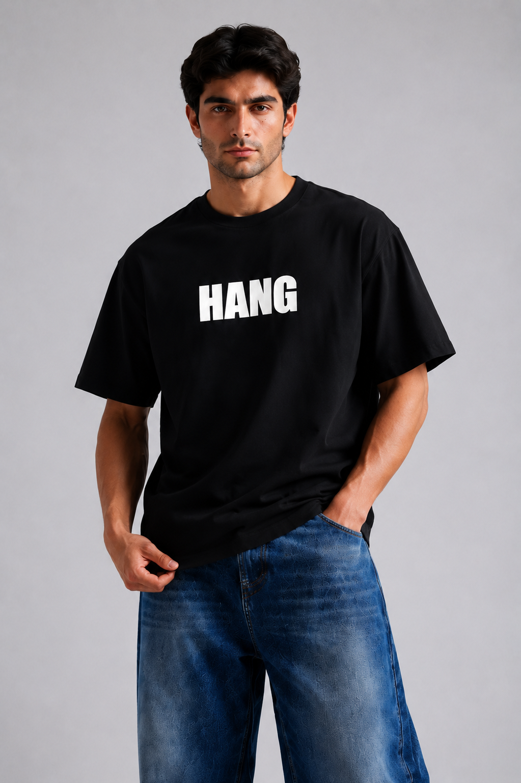 HANG Tee | Oversized Black Graphic T-Shirt | STARK Pakistan