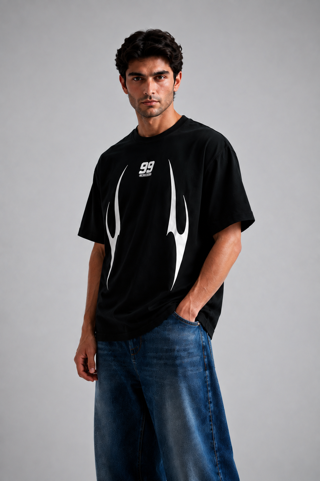 STARK black 99 graphic oversized T-shirt streetwear fit