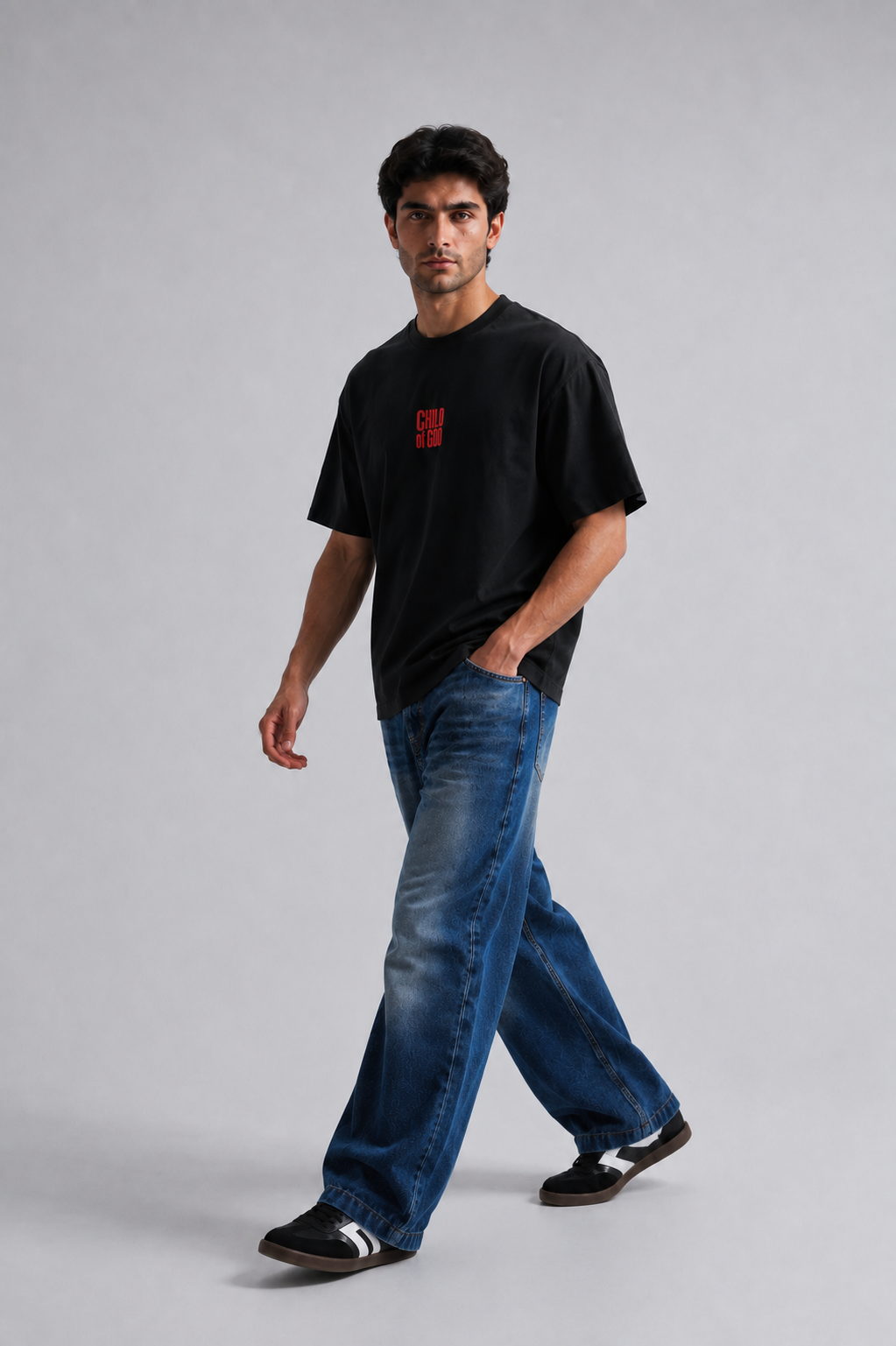 Male model wearing STARK REDEMPTION Tee premium streetwear oversized t-shirt