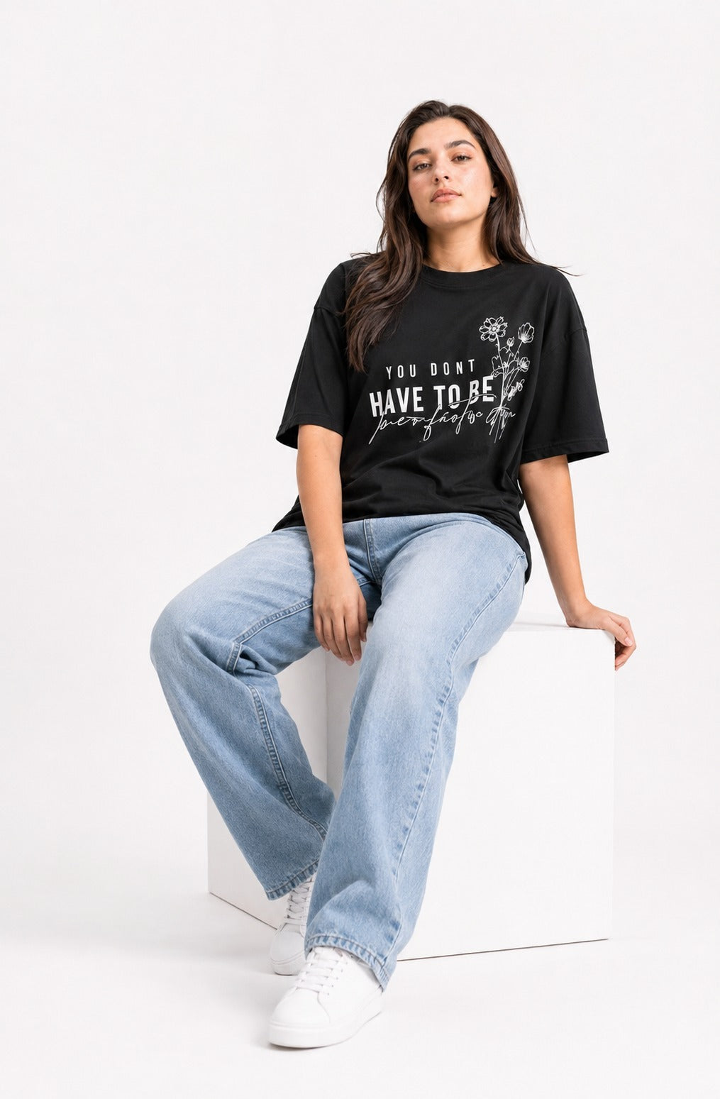 You Don’t Have to Be Perfect Floral Graphic Oversized T-Shirt Black