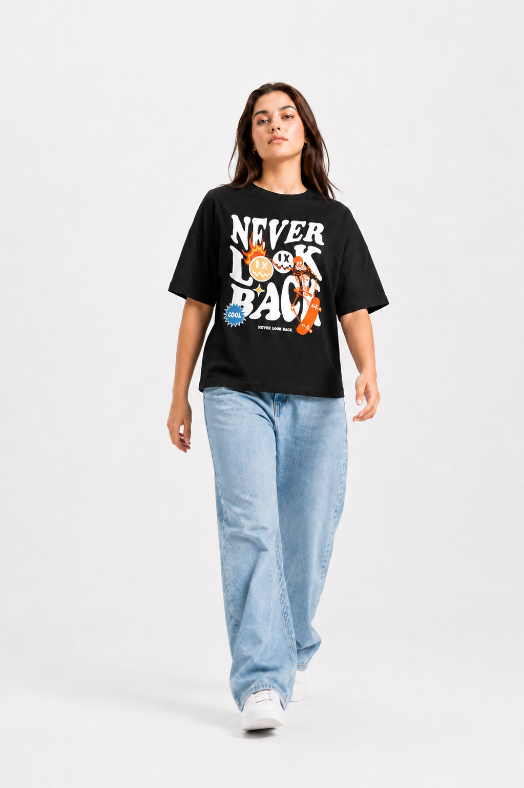 Never Look Back Oversized Graphic T-Shirt
