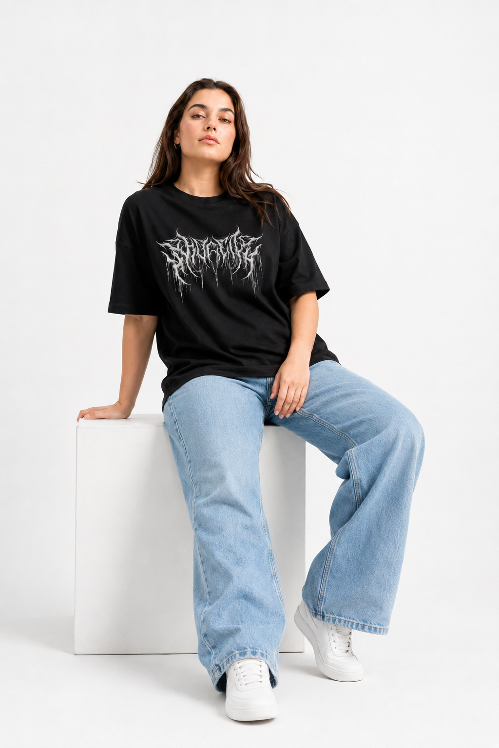 Infernal Script Oversized Graphic T-Shirt Black