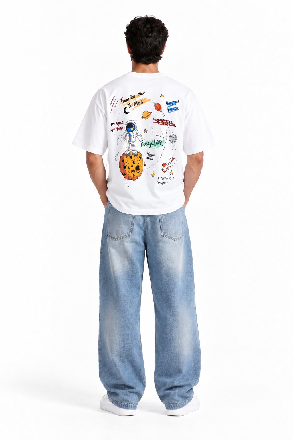 From The Moon To Mars Oversized Graphic T-Shirt White