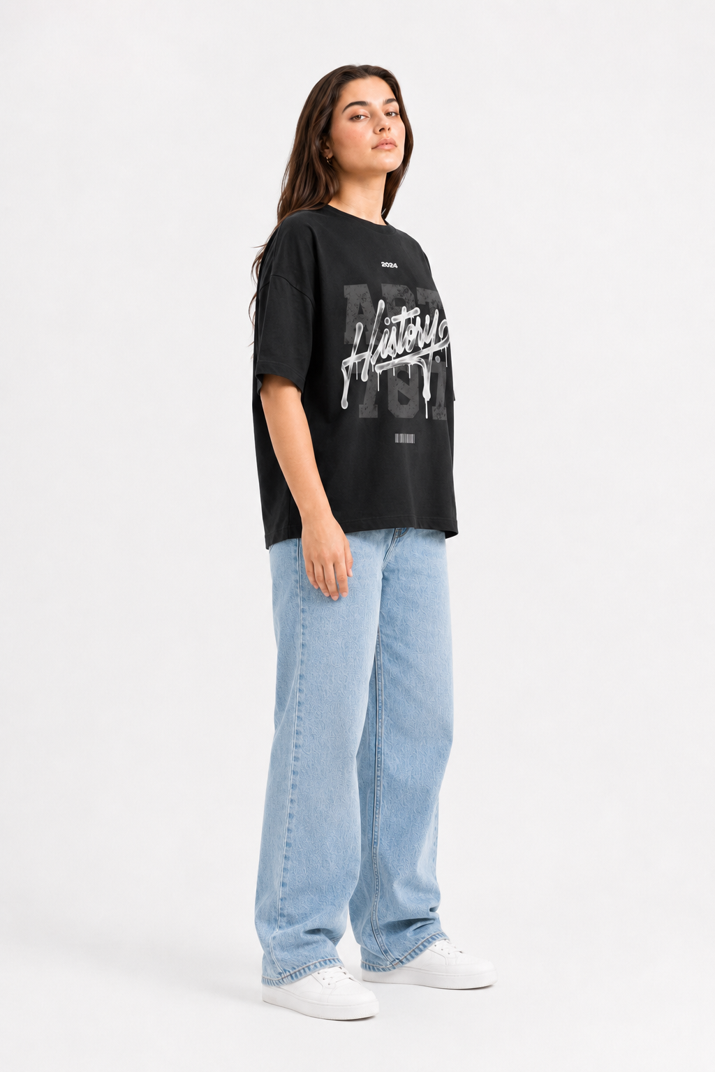 History Graphic Oversized T-Shirt Black