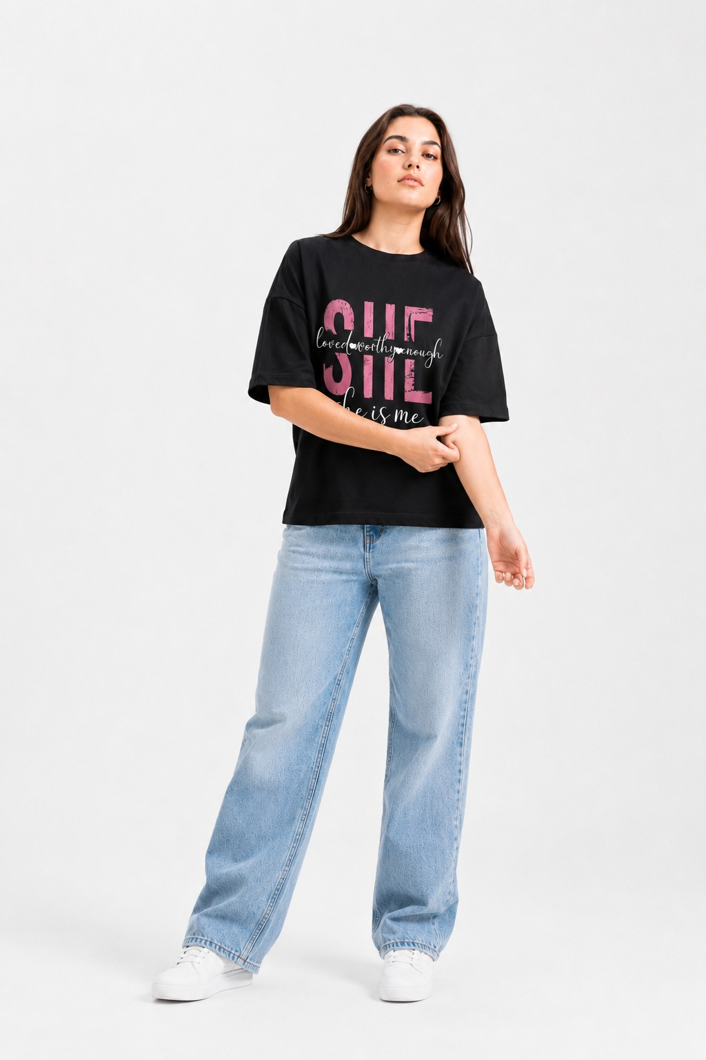 She Is Enough Graphic Oversized T-Shirt Black