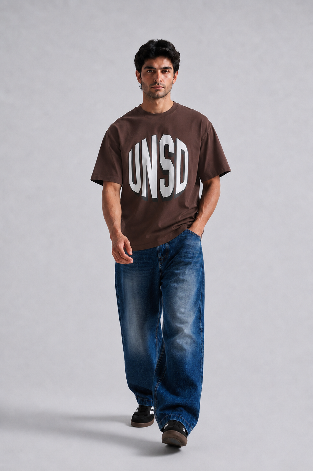 Brown oversized UNSTD t-shirt back graphic