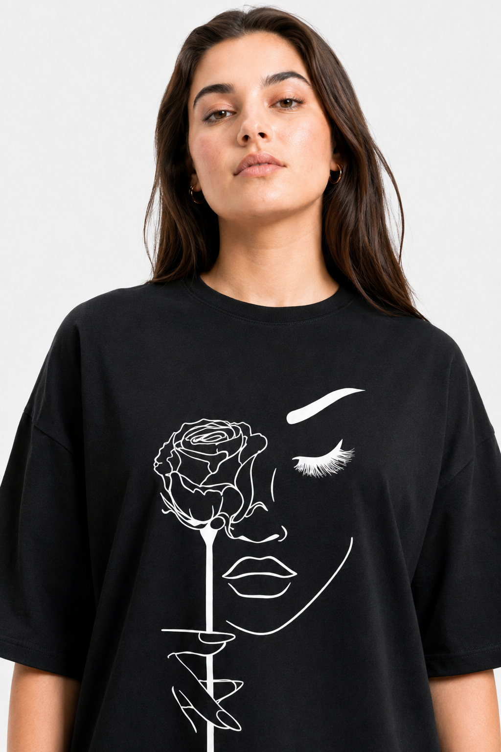 Rose Face Graphic Oversized T-Shirt – Black Streetwear
