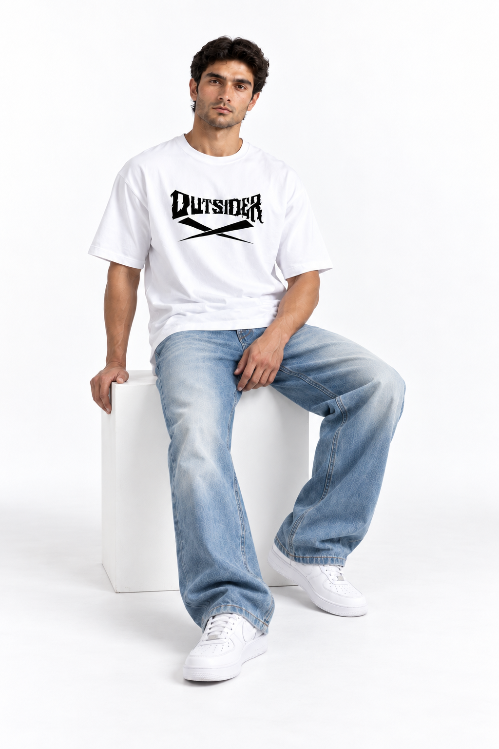 Outsider Gothic Typography Oversized T-Shirt - White