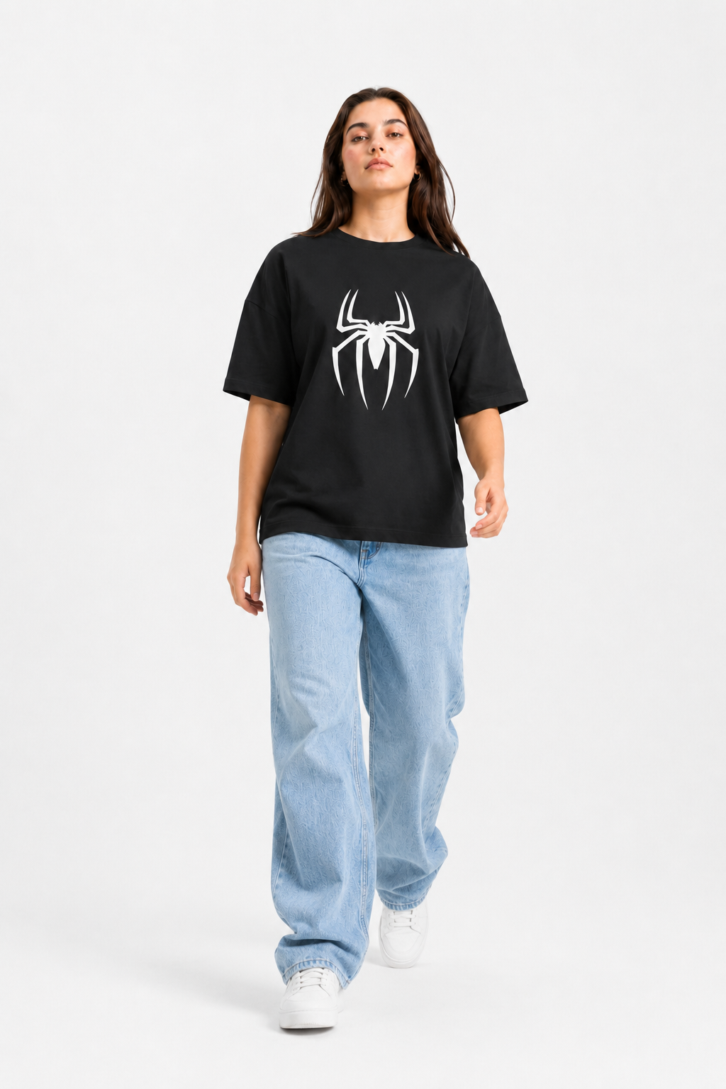 Spider Web Graphic Oversized T-Shirt – Black