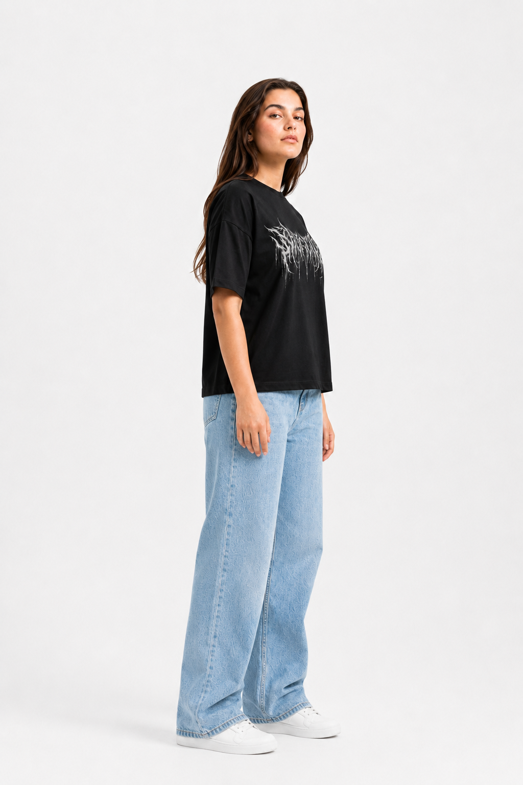 Infernal Script Oversized Graphic T-Shirt Black