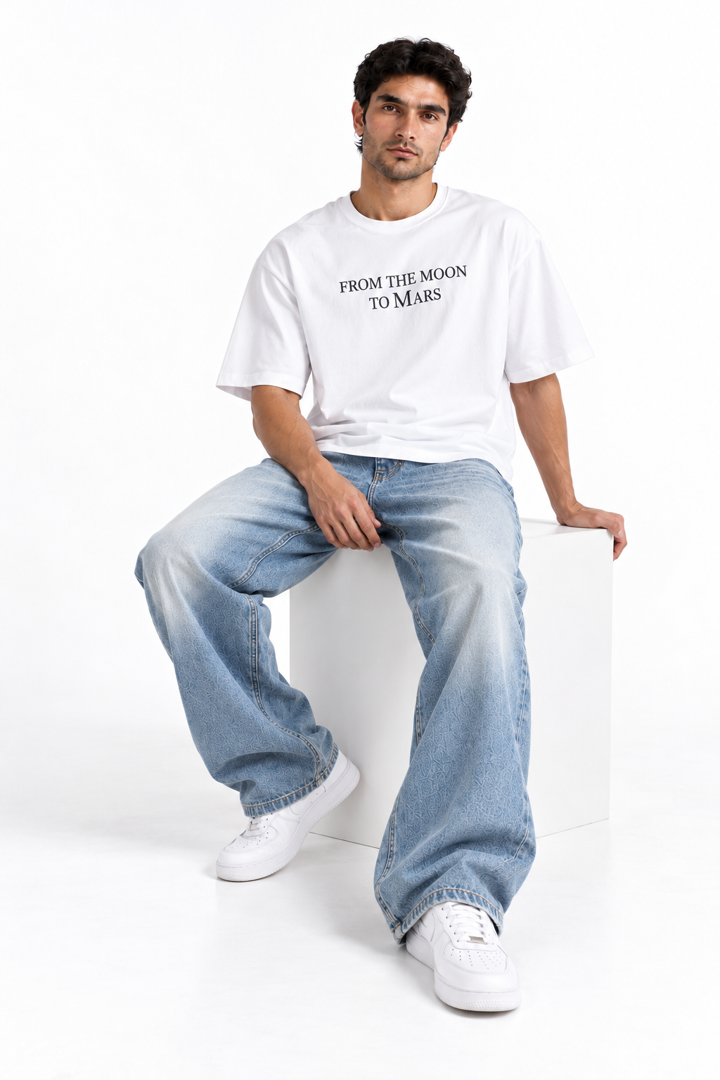 From The Moon To Mars Oversized Graphic T-Shirt White