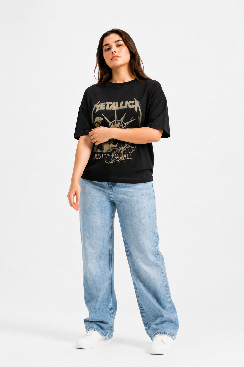 Metallic Graphic Oversized T-Shirt Black