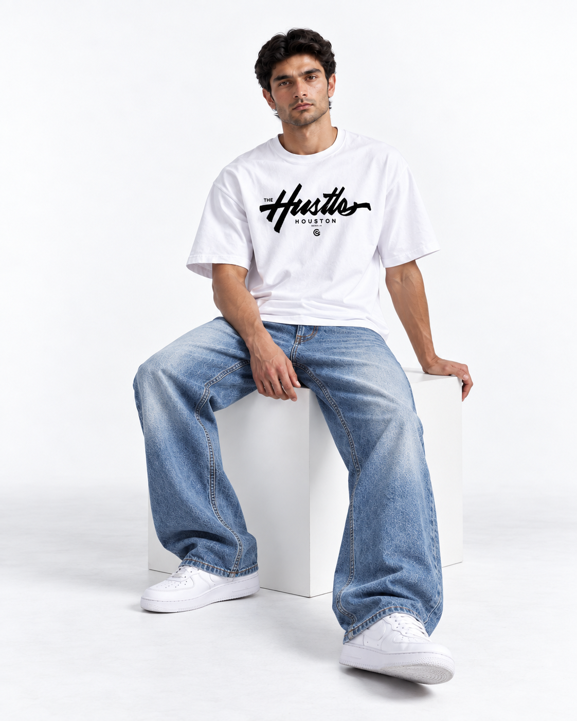 The Hustle Houston Oversized Graphic T-Shirt - White