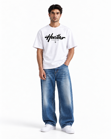 The Hustle Houston Oversized Graphic T-Shirt - White