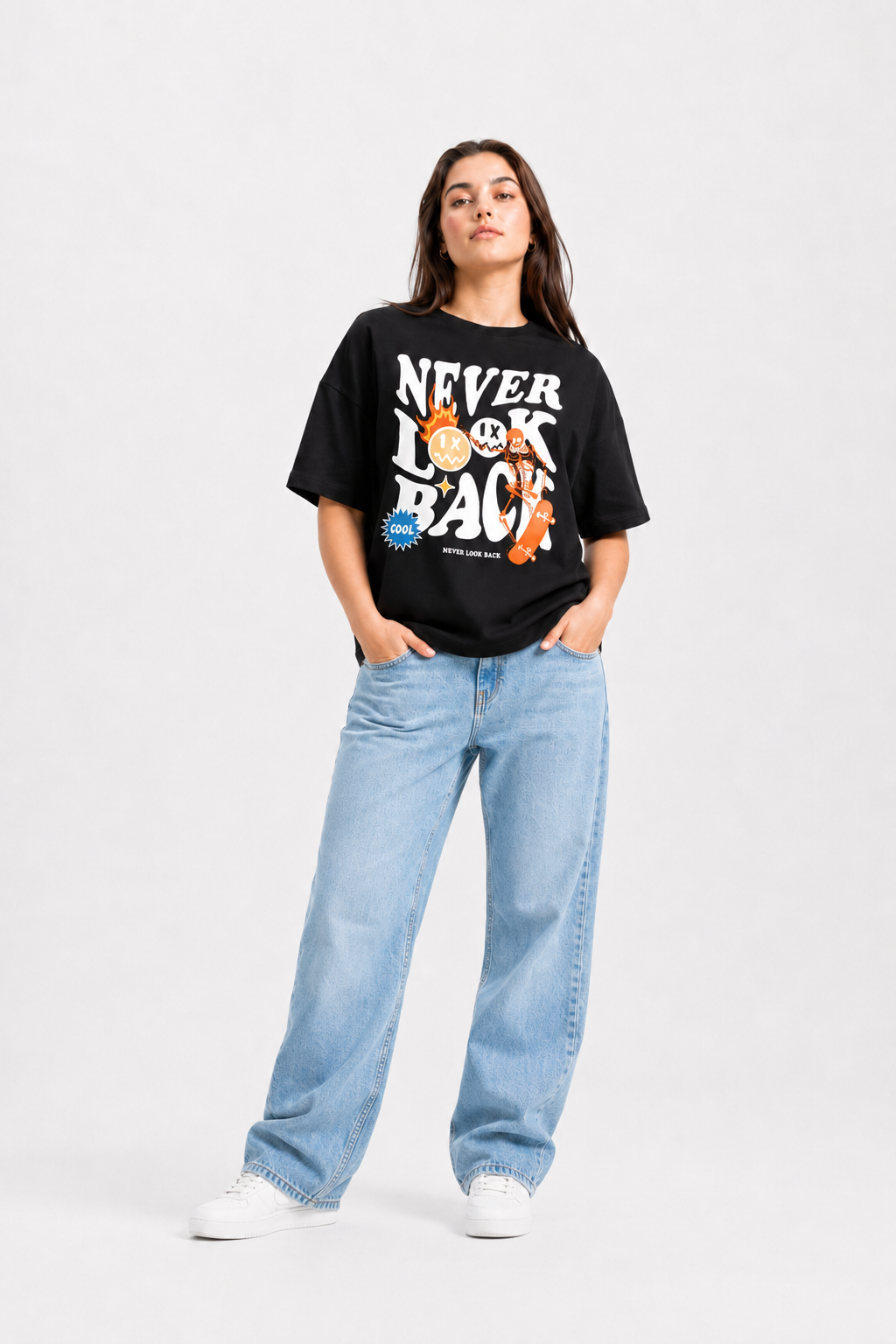 Never Look Back Oversized Graphic T-Shirt
