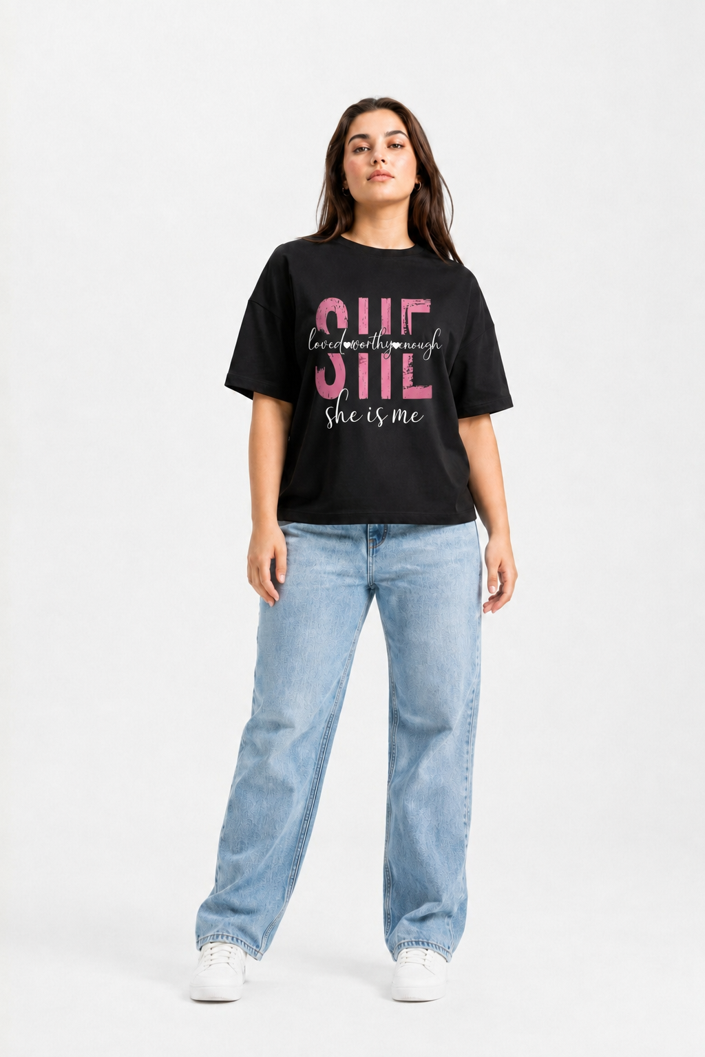 She Is Enough Graphic Oversized T-Shirt Black