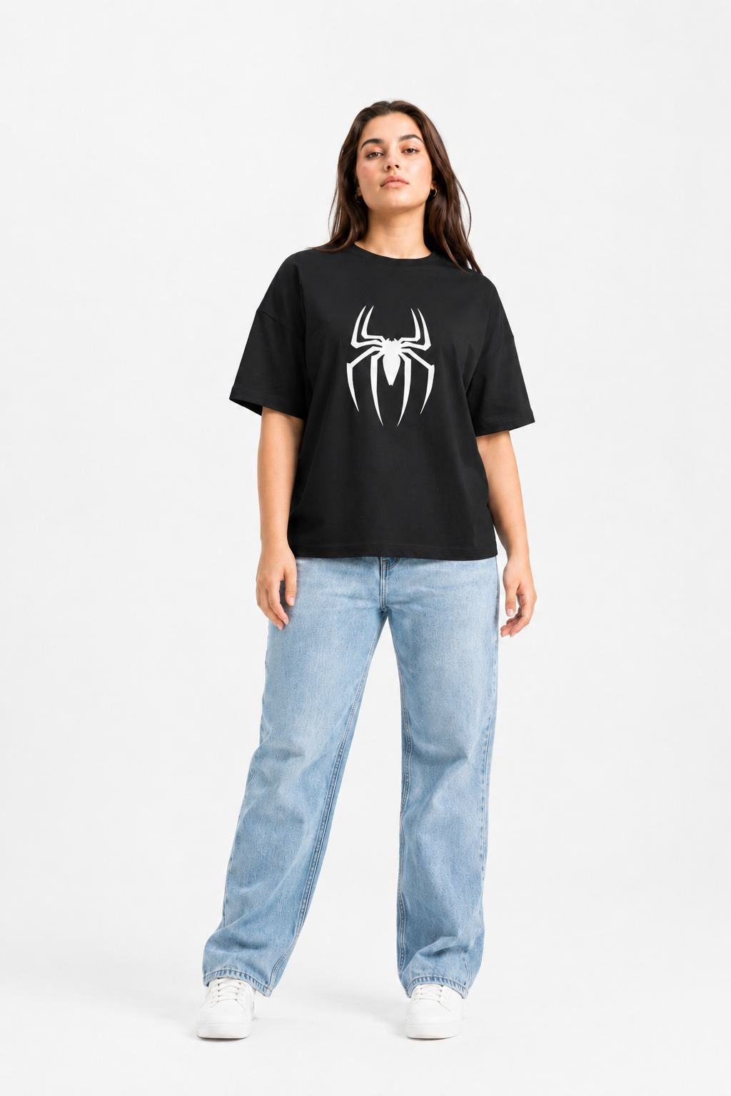 Spider Web Graphic Oversized T-Shirt – Black