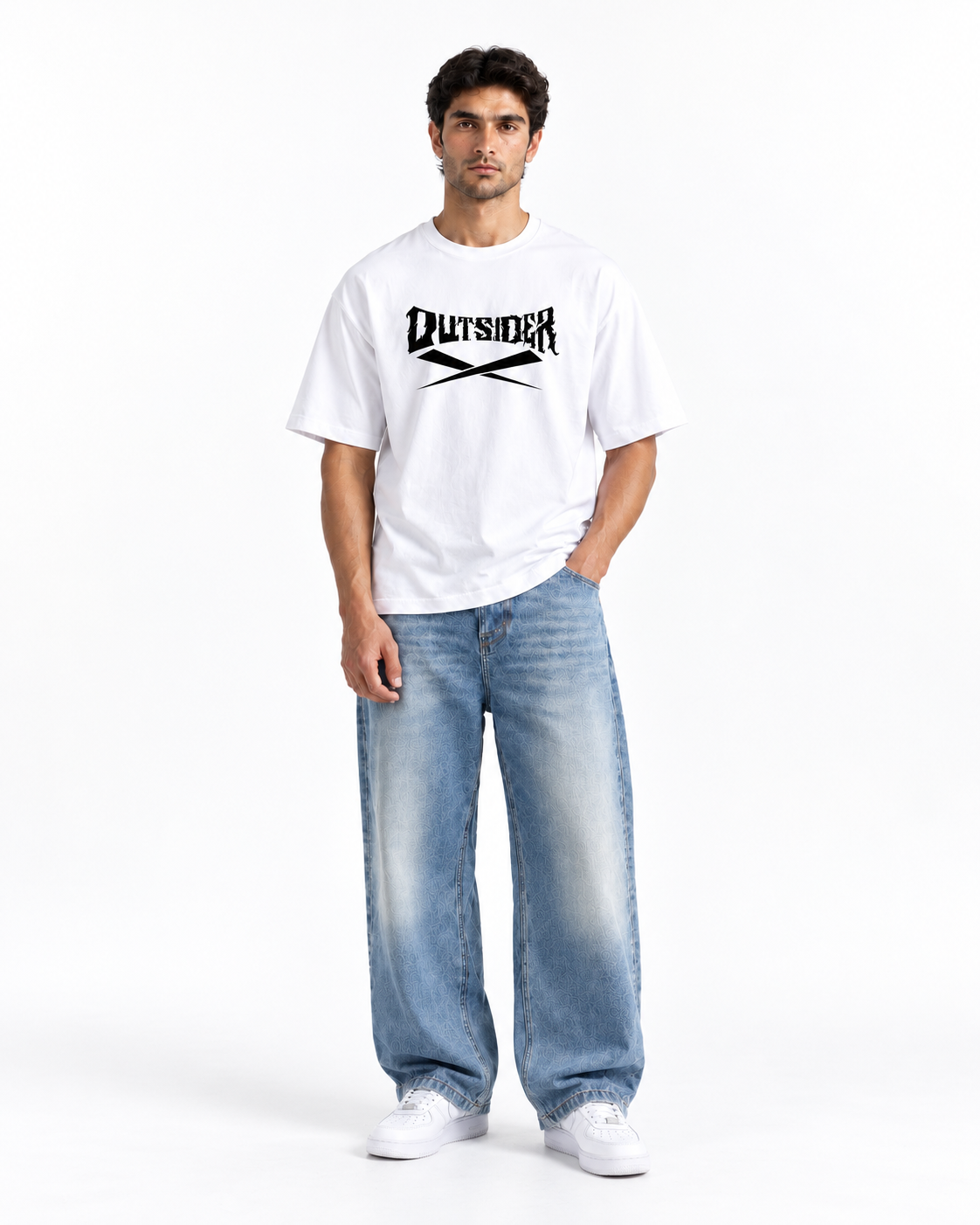 Outsider Gothic Typography Oversized T-Shirt - White