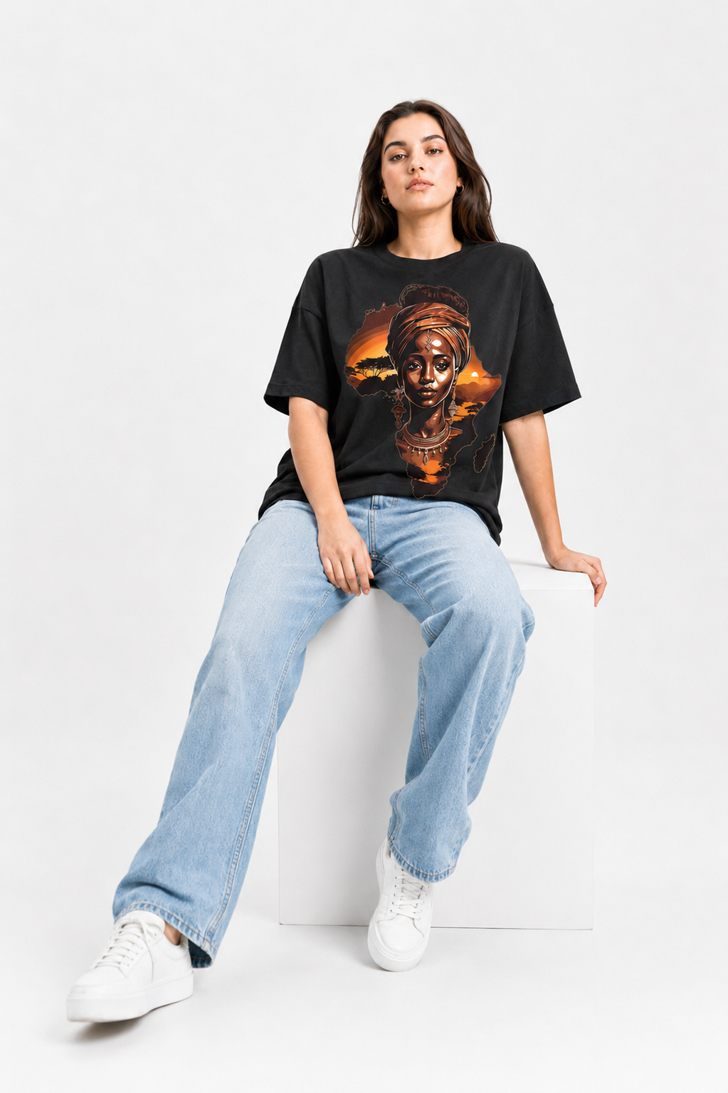 African Heritage Graphic Oversized T-Shirt Black