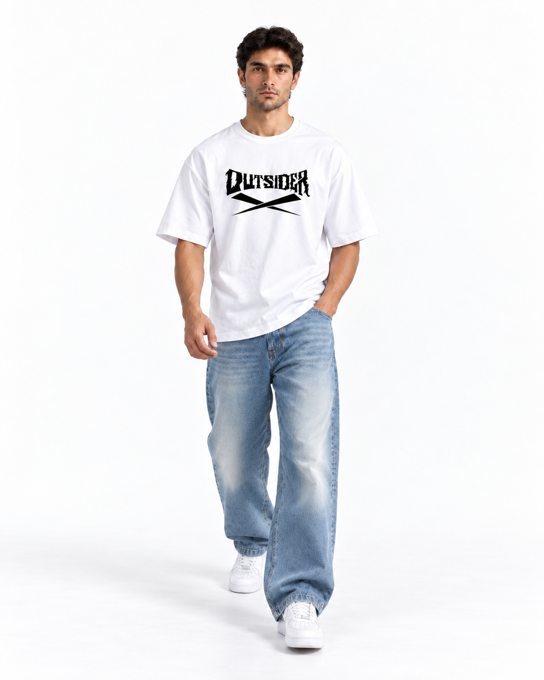 Outsider Gothic Typography Oversized T-Shirt - White