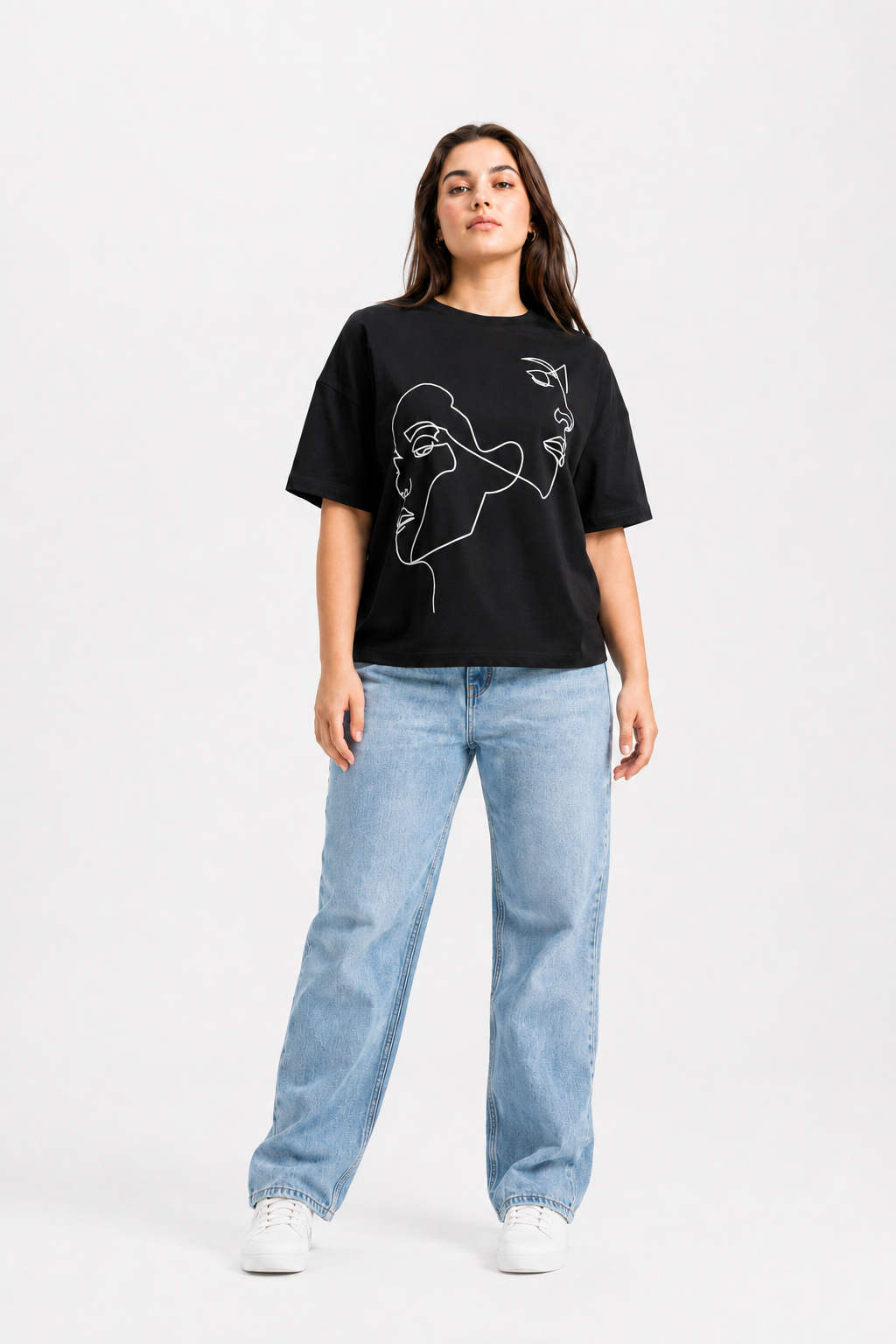 Line Art Muse Oversized Graphic T-Shirt – Black