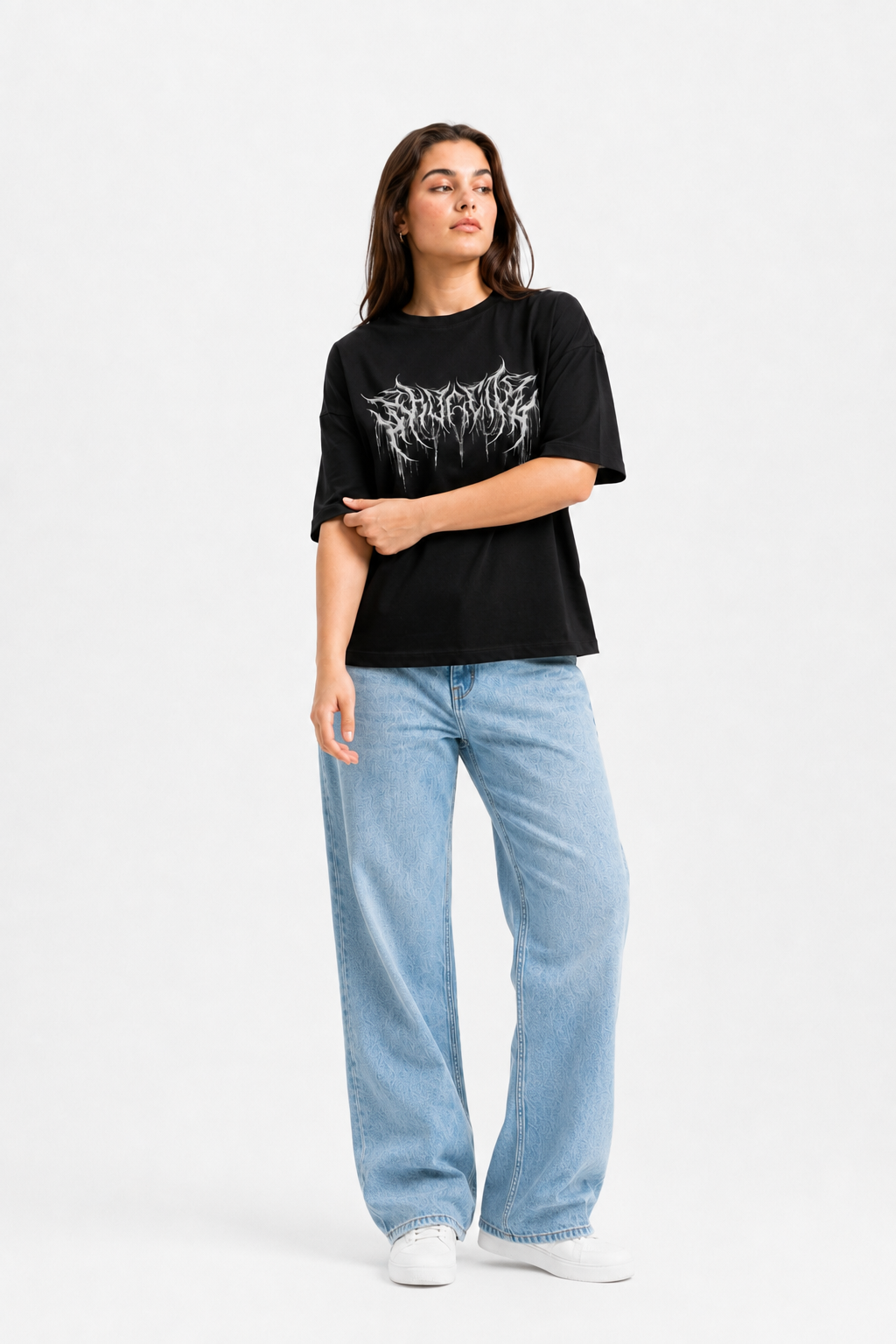 Infernal Script Oversized Graphic T-Shirt Black