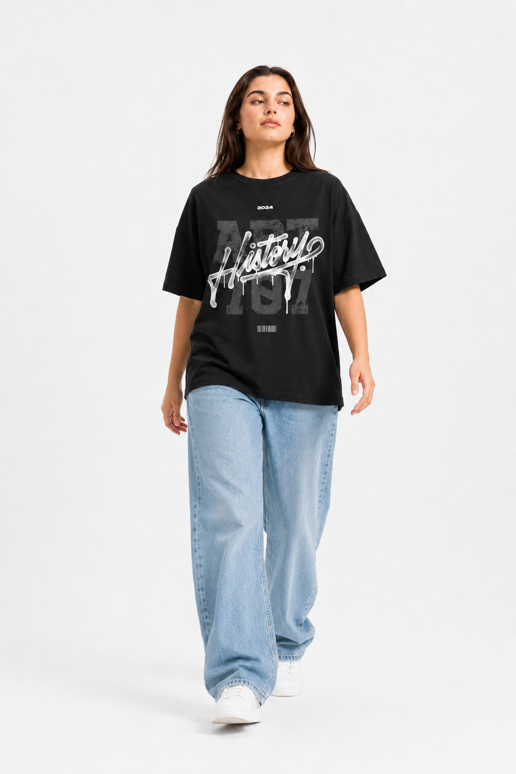 History Graphic Oversized T-Shirt Black