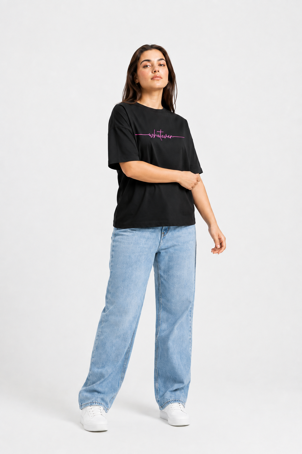 Whatever Script Graphic Oversized T-Shirt – Black