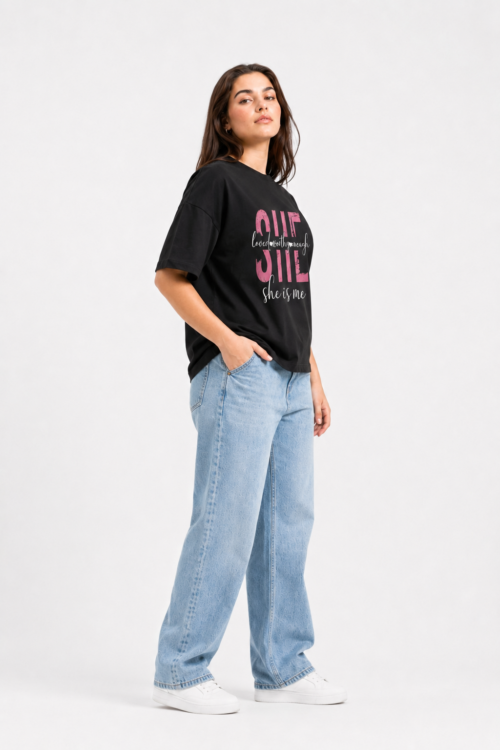 She Is Enough Graphic Oversized T-Shirt Black
