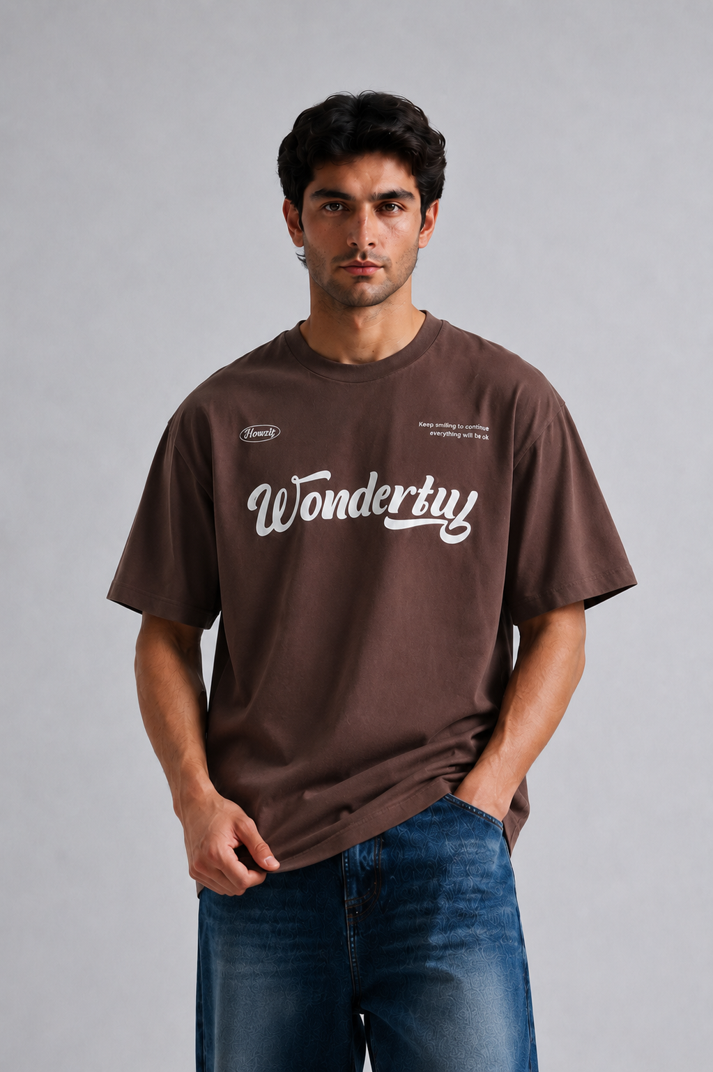 Wonderbuy Graphic Oversized T-Shirt – Brown