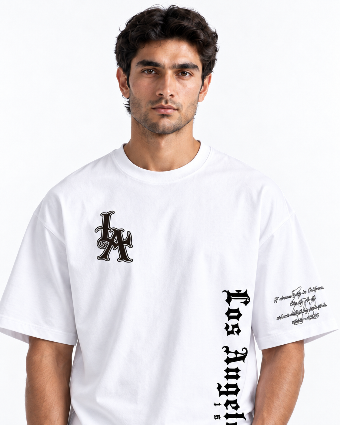 LA Gothic Typography Oversized T-Shirt - White
