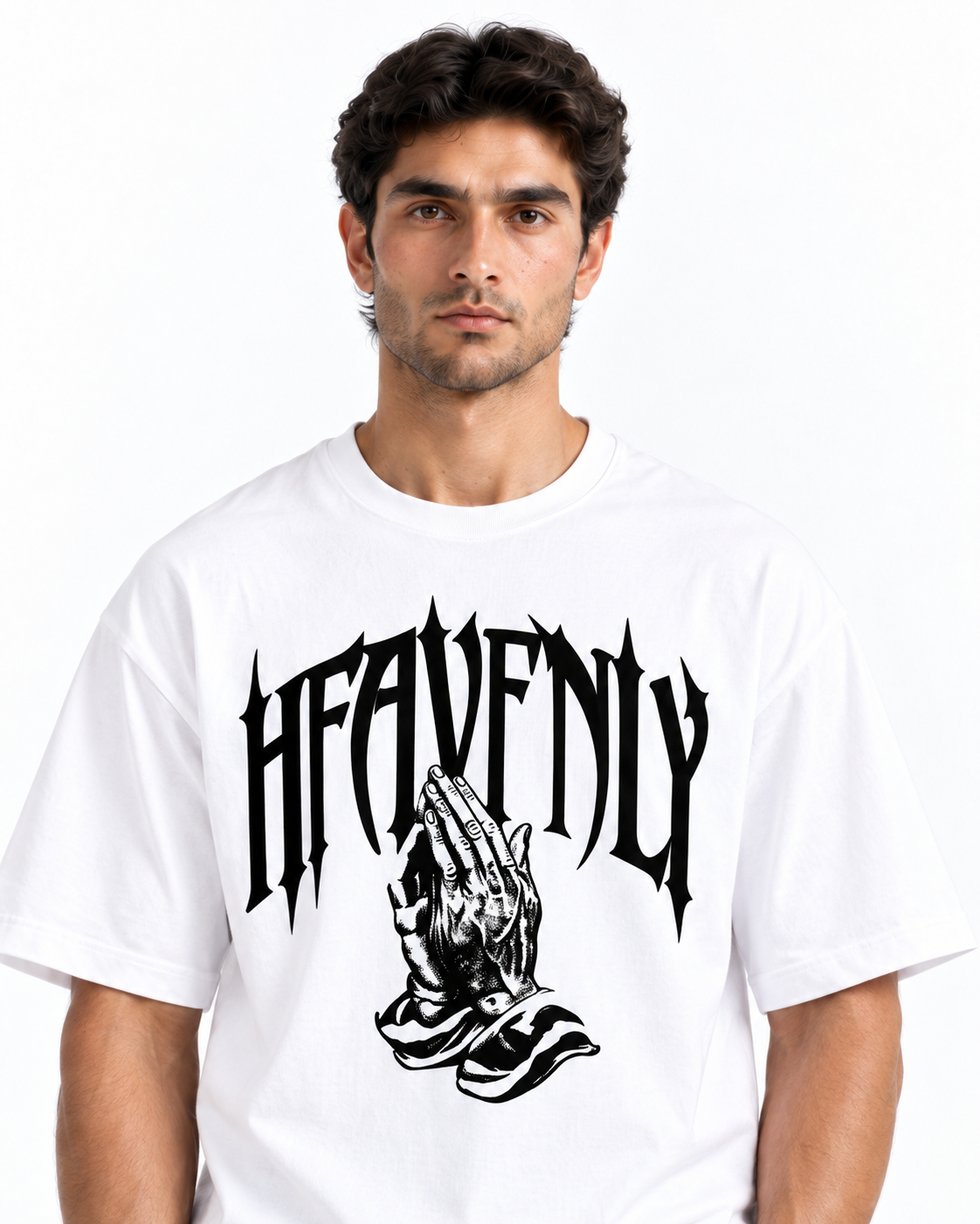 Heavenly Gothic Praying Hands Oversized T-Shirt - White