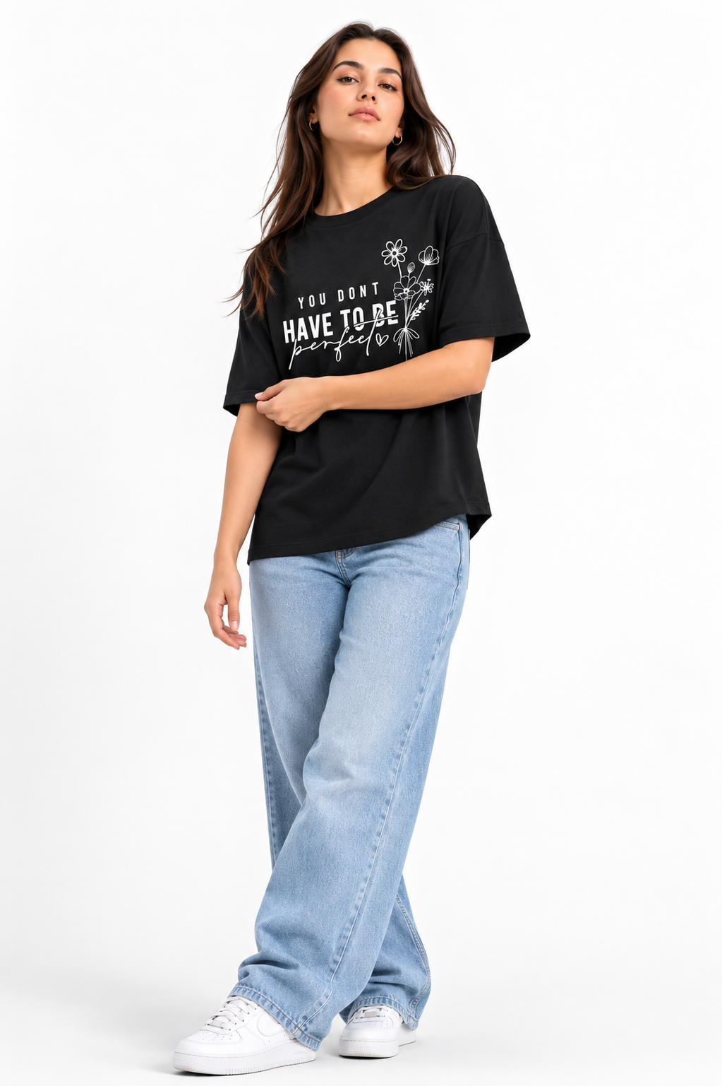 You Don’t Have to Be Perfect Floral Graphic Oversized T-Shirt Black