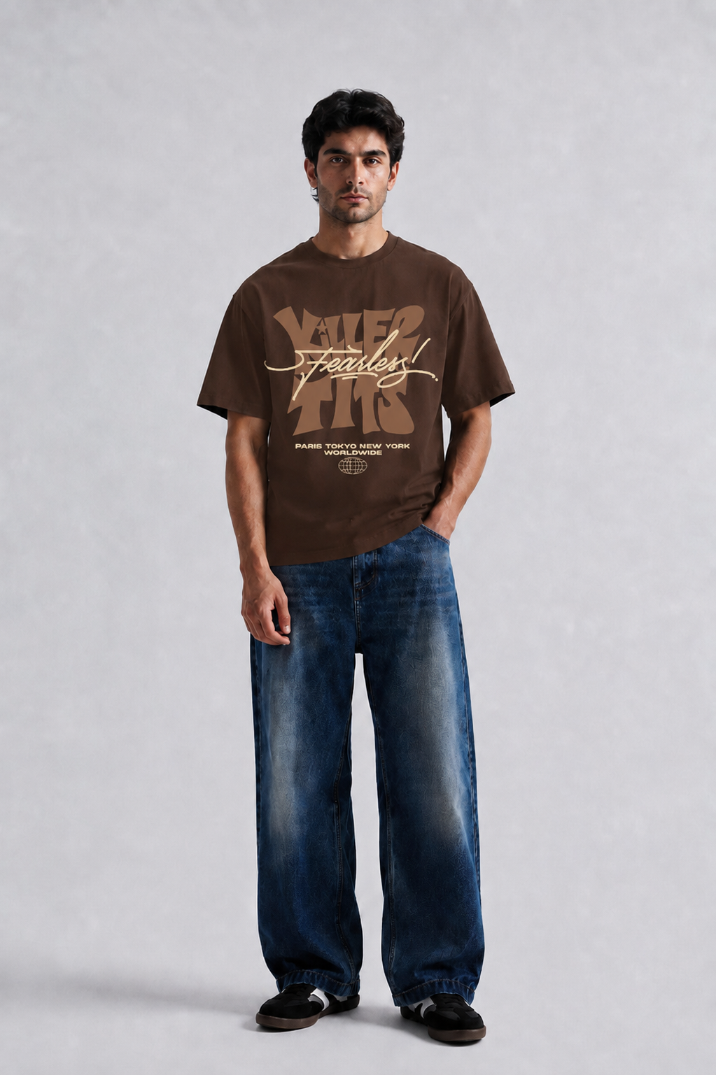 Brown Fearless graphic oversized t-shirt front view