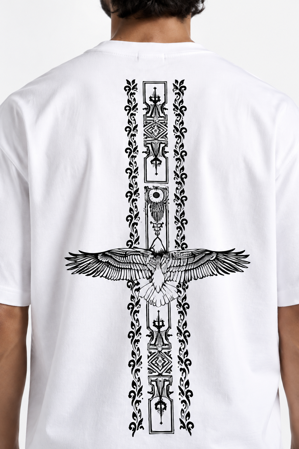 Winged Cross Oversized Graphic T-Shirt White