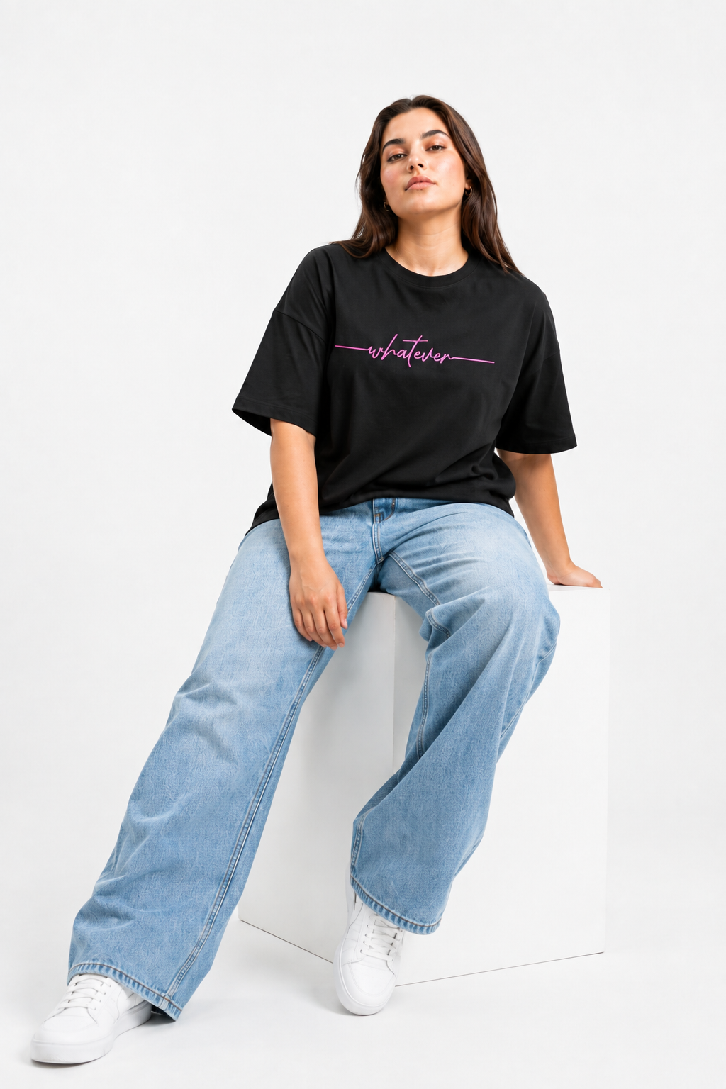 Whatever Script Graphic Oversized T-Shirt – Black